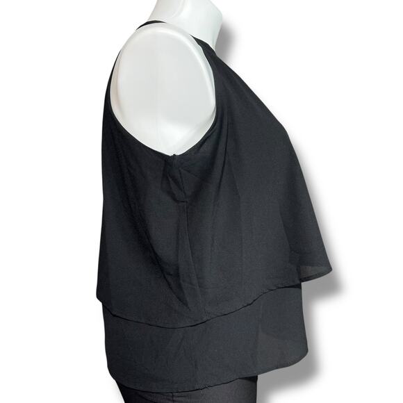 Paper Crane Womens Layered Blouse Shirt Halter Top Sleeveless Black Large - Picture 2 of 9